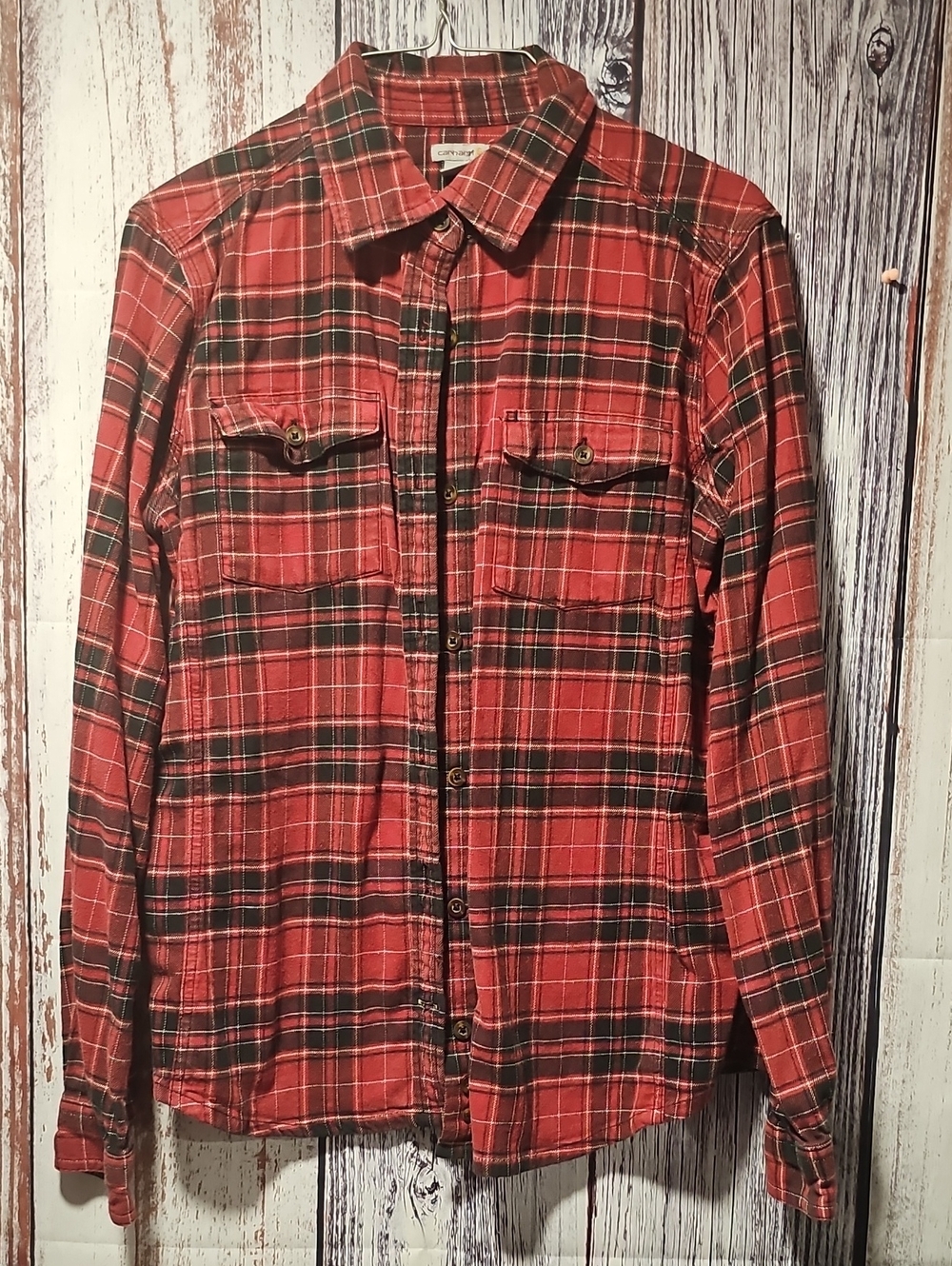 Carhartt Red and Black Plaid Button-Down Shirt